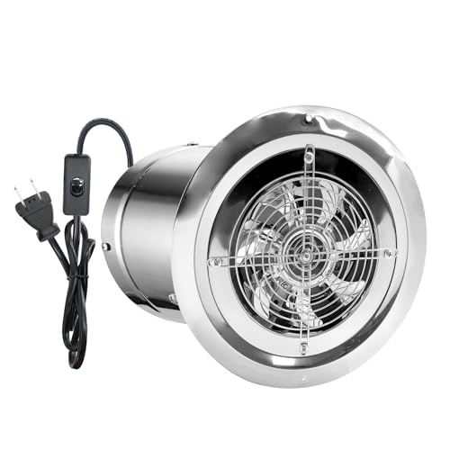Hose Vary 6in Extractor Fan, High Air Flow 285CFM Metal Exhaust Fan Ventilation Sidewall Fan w/Check Valve, Button Switch for Garage, Grow Tent, Attics (Silver US Cord 110V)