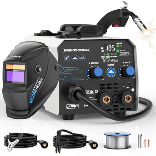 Image of AZZUNO 135A MIG Welder Machine 110V, 3 in 1 Welder with Flux Core Gasless MIG/Lift TIG/Stick Welding Machine with Auto Darkening Welding Helmet, Portable Wire Feed Welder