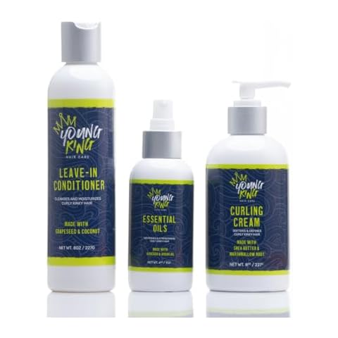 YOUNG KING HAIR CARE Kids Leave-In, Essential Oils & Curling Cream Set | 3-Step Styling System | Moisturize and Define Natural Curls | Plant-Based and Harm-Free Cover