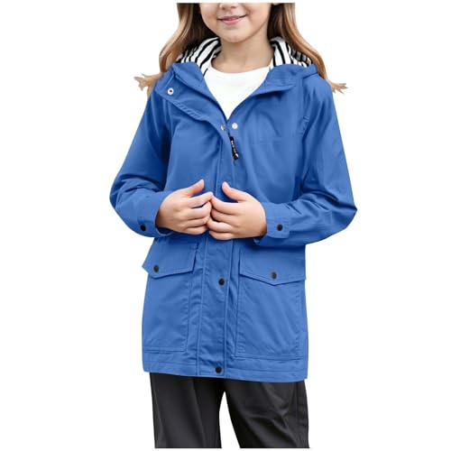 Girls Rain Jacket Waterproof Hooded Raincoat Outdoor Hiking Windbreaker Trench Coats with Pockets 5-16 Years