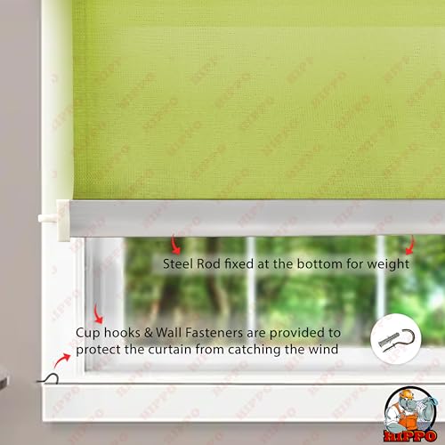 Image of HIPPO 180 GSM HDPE Outdoor Balcony Roller Blind, UV & Dust Protection Corded Roll Up and Down Light Filtering Blinds for Garden (Fresh-Green, 3FTX7FT)
