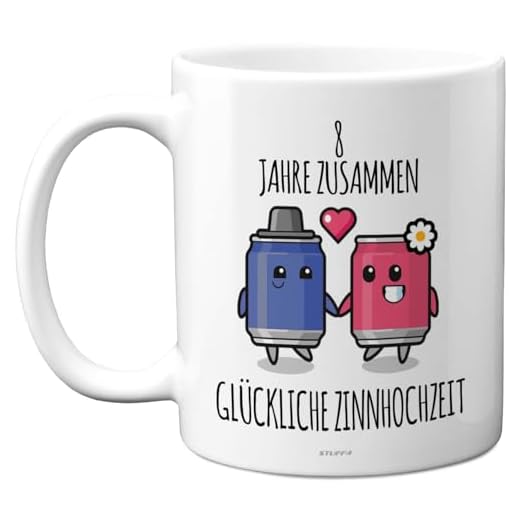 8. Hochzeitstag Jahrestag Jubiläumsgeschenke - 8 Jahre Zusammen Zinn Hochzeit - Hochzeitstag Tasse für Männer Frauen, 325 ml Premium-Keramiktasse, Spülmaschinenfest