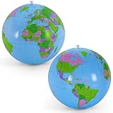 YOTHORN 2 Pcs 16 Inch Inflatable Globe,Blow up World Globe Beach Ball,Inflatable Earth Beach Ball for Beach Playing or Teaching,Party Bags,Summer Pool Party,PVC Material