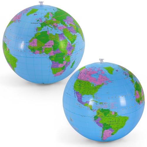 YOTHORN 2 Pcs 16 Inch Inflatable Globe,Blow up World Globe Beach Ball,Inflatable Earth Beach Ball for Beach Playing or Teaching,Party Bags,Summer Pool Party,PVC Material