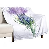 Manta suave con diseño de cardo mariano morado, acogedora y cálida franela, cómoda y otoñal, ideal para sofá, cama, sofá, todas las estaciones, para mujer y hombre, ligera, decoración del hogar, 55 x