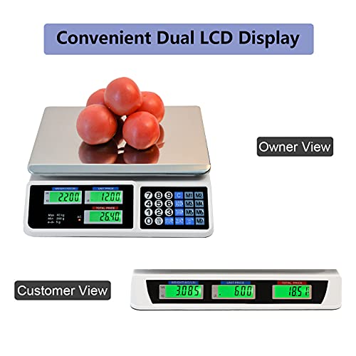 Dearcool Digital Commercial Price Scale, 88Lb/40Kg Electronic Price Computing Scale, Commercial Food Meat Fruit Weight Scale With Lcd Display, Stainless Steel Platform #TOP2
