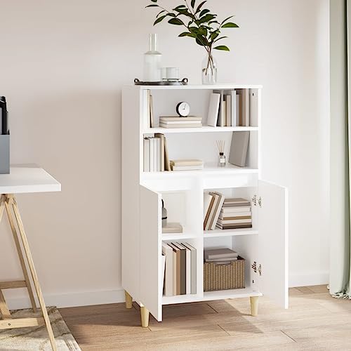 Aparador de madera blanco de 60x36x110 cm con 4 compartimentos 7