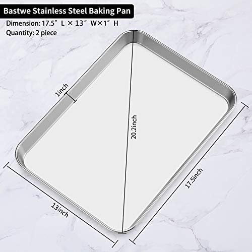 Baking Sheet Set of 2, Bastwe 18 inch Commercial Grade Stainless Steel Baking Pan, Professional Bakeware Oven Tray, Healthy & Non-toxic, Rust Free & Mirror Finish, Easy Clean & Dishwasher Safe - Thumbnail 3