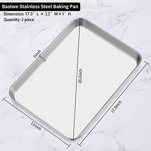 Baking Sheet Set Of 5, Bastwe 18 Inch Commercial Grade Stainless Steel Baking Pan, Professional Bakeware Oven Tray, Healthy & Non-Toxic, Rust Free & Mirror Finish, Easy Clean & Dishwasher Safe #TOP6