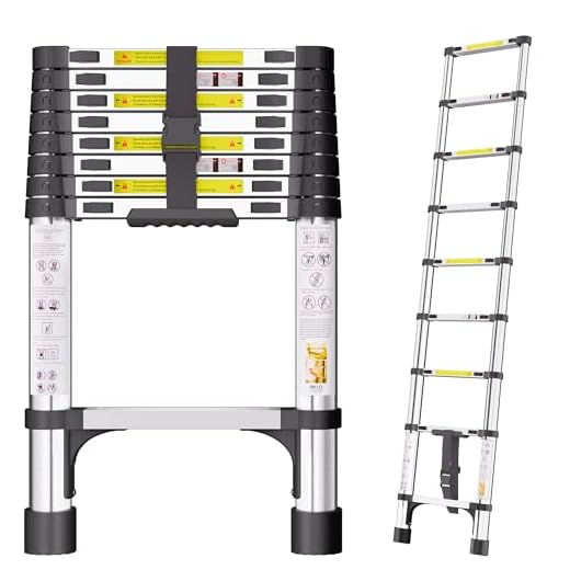 Telescopic Ladder, 2.6M Stainless Steel Loft Ladder with Non-Slip Feet and Triangle Support, Portable Ladders Extendable Thickened High-Strength, Ladders for Roof Attic Caravans