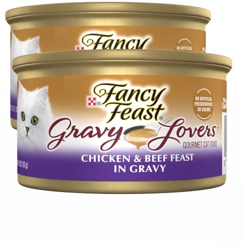Fancy Feast Purina Gravy Lovers Chicken and Beef Feast Grilled Gourmet Cat Food in Wet Cat Food Gravy - 3 oz. Cans,(Pack of 48)