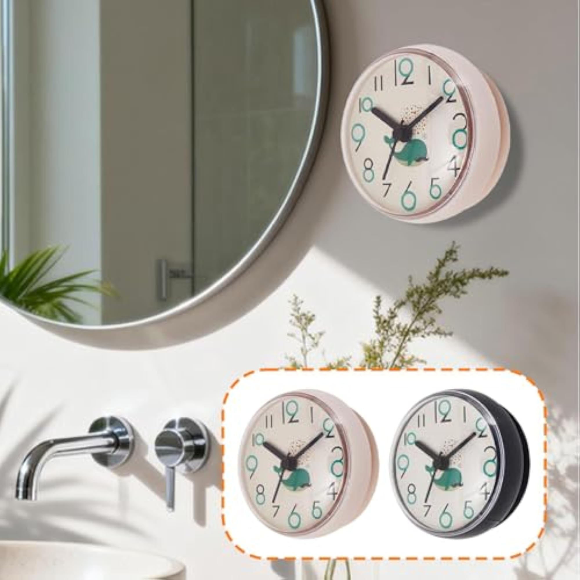 Bathroom Shower Clock Wall Hanging Water Resistant for Kitchen