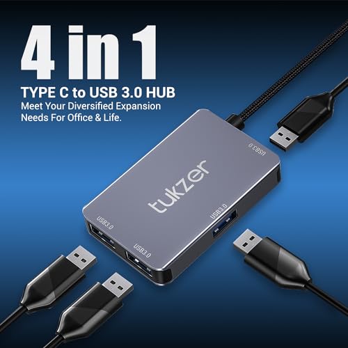 Image of Tukzer 4-in-1 USB C 3.0 HUB, Type C to USB A HUB Splitter Extender, Docking Station, 5Gbps Data Sync Speed, MultiPort Adapter for iOS, MacBook, Windows, Laptop, PC, & Other Type C Enabled Devices