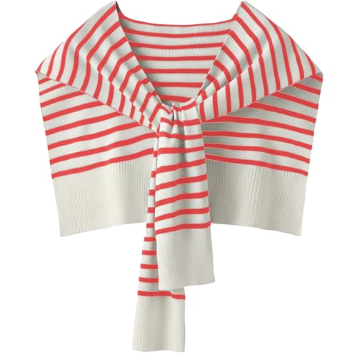 Women’s Knitted Sweater with Sleeves Wrap Scarf Lightweight Striped Shawl Cardigan Cape Wraps Over the Shoulder Sweaters