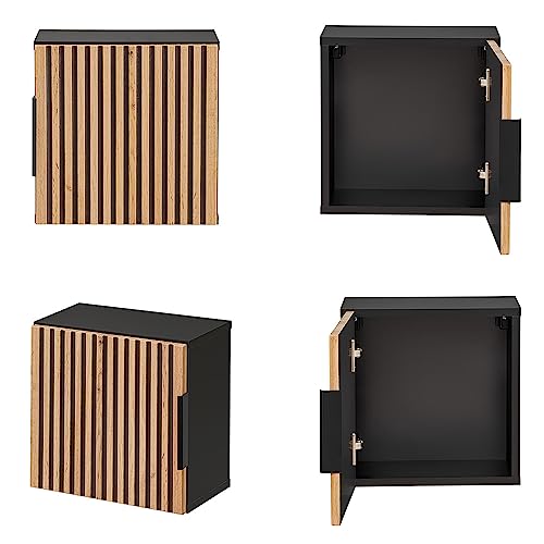 Lomadox Armoire murale de salle de bain - 35 x 35 cm - 1 porte carrée - Cube anthracite avec rainures noires - 35 x 35 x 22 cm