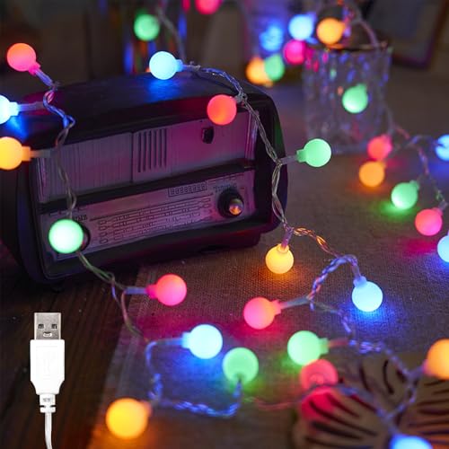 ENLACE Lichterkette Innen, 6M 40 LED Lichterkette Kugeln, USB-Betrieb, Bunte Kugel Lichterketten für Weihnachten, Hochzeit, Party, Balkon Deko, Camping, Innen & Außen