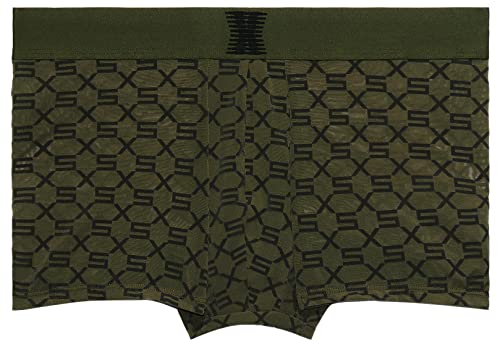 Savage X Fenty Herren Savage X Flocked Monogram Trunks Badehose, Deep Forest Green, Large Cover