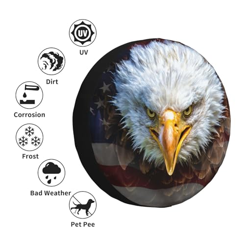 Image of Spare Tire Cover Angry Bald Eagle On American Flag Wheel Covers USA Flag Weatherproof Universal Wheel Protectors for Rv SUV Camper Travel Trailer 14 Inch