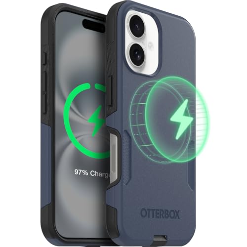 Image of OtterBox iPhone 16 (Only) - Commuter Series Case - Built-in MagSafe - Thin, Dual-Layer, Pocket-Friendly, Port Cover - Midnight Sky (Blue /Black)