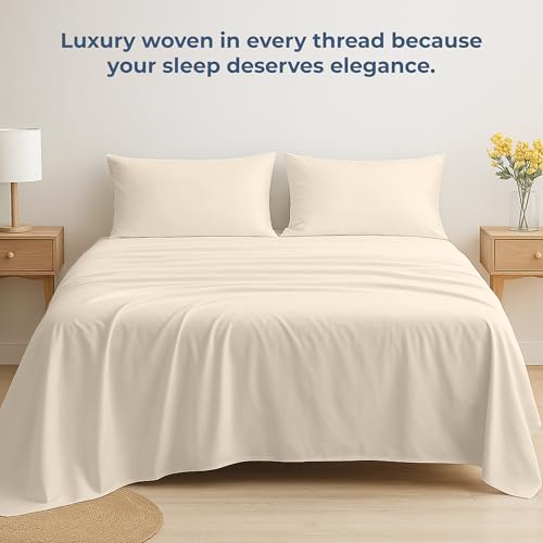 Image of Royale Linens 100% Organic Cotton Full Flat Sheet Only - Super Soft - Percale Top Sheets - Full Flat Sheet Sold Separately - Breathable, Cool & Crisp White Sheets Only (81 inch x 96 inch, Cream)