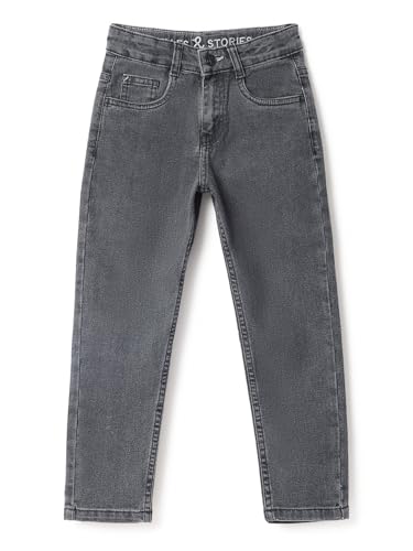 Image of Tales & Stories Boys Slim Fit Denim Jeans | 5-Pocket Stylish Mid-Rise Pants| Durable Cotton Denim Lycra with Button Closure | Casual Wear