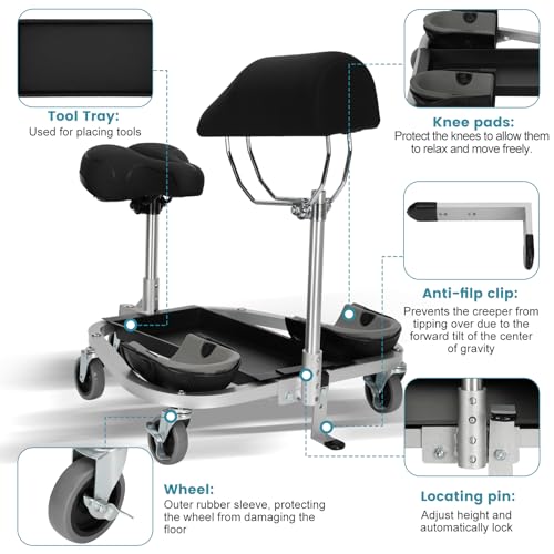 Image of Kneeling /Sitting Creeper With Chest Support & Rolling Knee Pads 3 inch Casters