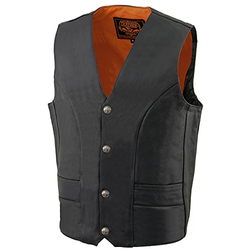 Milwaukee Leather ML1368 Colete masculino clássico de couro preto com botões de níquel búfalo - 56