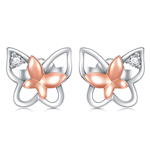 Sisgem Sterling Silver Butterfly Stud Earrings With 1.5Mm Diamond For Women Girls,S925 Two Tone Butterfly Earrings Natural Diamond Jewelry Gifts For Birthday Christmas (Sterling Silver-White Diamond) #TOP12
