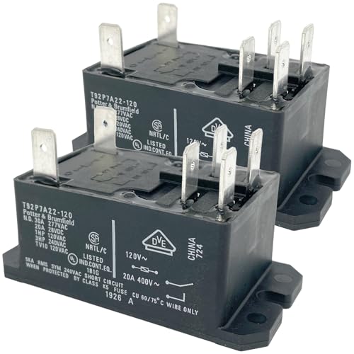 2-Pack T92P7A22-120 Relay – 120VAC 30A 6-Pin DPST-NO Industrial Relay – Bulk Replacement for Motor Controls & HVAC Systems