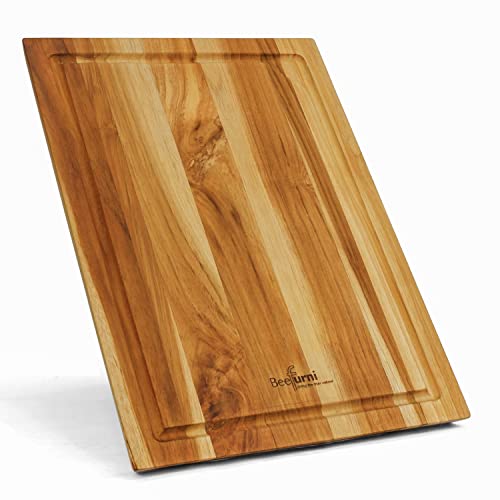 Beefurni Small Wooden Cutting Boards For Kitchen, Teak Wood Cutting Board With Juice Groove, Chopping Board Wood, Natural Color, Kitchen Gifts, 1 Year Warranty, (S, 15.5 X 11 X 0.75 Inches) #TOP8