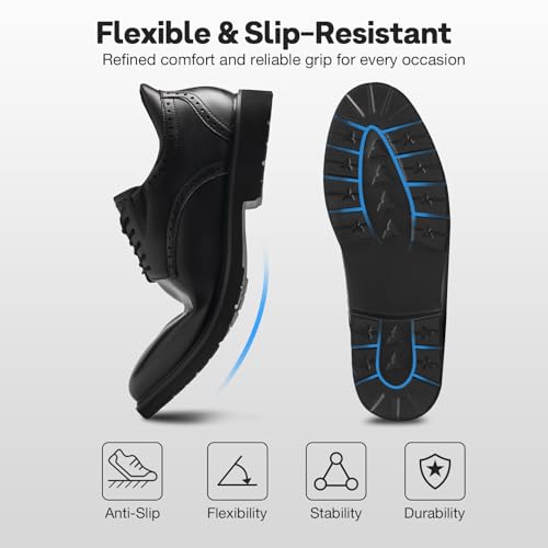 HEEZ Men's Dress Shoes Comfortable, Business Casual Oxfords Shoes for Men Split Leather, Lightweight Dress Sneakers for Office Fomal Wedding Church - Image 6
