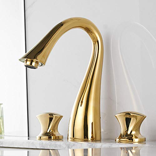 Mitigeur de lavabo 3 trous en laiton doré chic pour salle de bain rétro