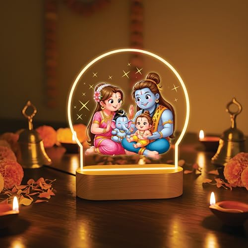 Image of Giftplease Divine Baby Shiva & Shiva Family LED Table Lamp - Warm Glow Spiritual Night Light - Cute Bal Shiva & Parivaar Decor for Pooja Room, Meditation Space, & Kids' Bedroom - Religious Gift GL 15