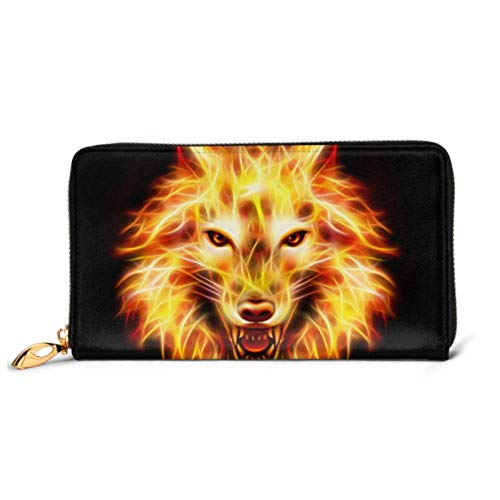 Preisvergleich Produktbild JHGFG Mode Handtasche Reißverschluss Brieftasche Kopf Aggressive Fire Wolf Konzept Telefon Kupplung Geldbörse Abendkupplung Blockieren Leder Brieftasche Multi Card Organizer