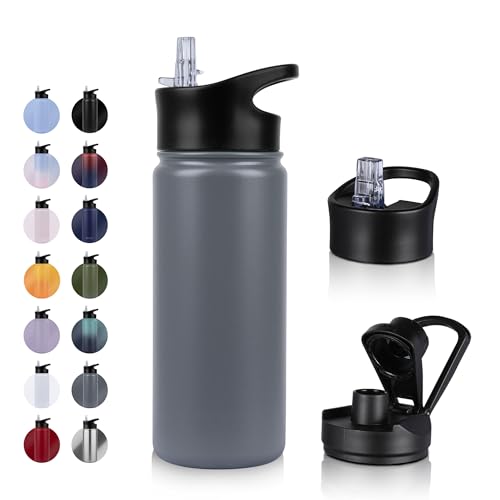 UMBFUN Insulated Water Bottle - 500ml 2 Lids (Straw Lid and Spout Lid) - with Straw,Stainless Steel Double-Walled Insulated Vacuum Leakproof,BPA Free,Drink Flask for Travel Sports Gym Camping Hiking