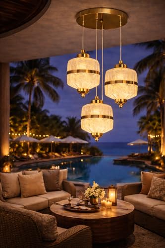 Image of TRIPPING 20W LED 3-in-1 Adjustable Crystal Glass Pendant Ceiling Light - Warm White, Natural White & Cool White Gold Finish 3-Light Hanging Lamp for Living Room, Bedroom, Balcony & Dining Area 547
