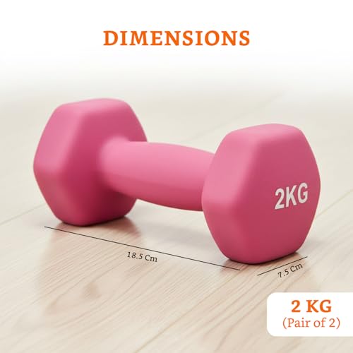 Image of Amazon Brand - Solimo Neoprene Dumbbell 2 kg, Set of 2 (Light Pink)