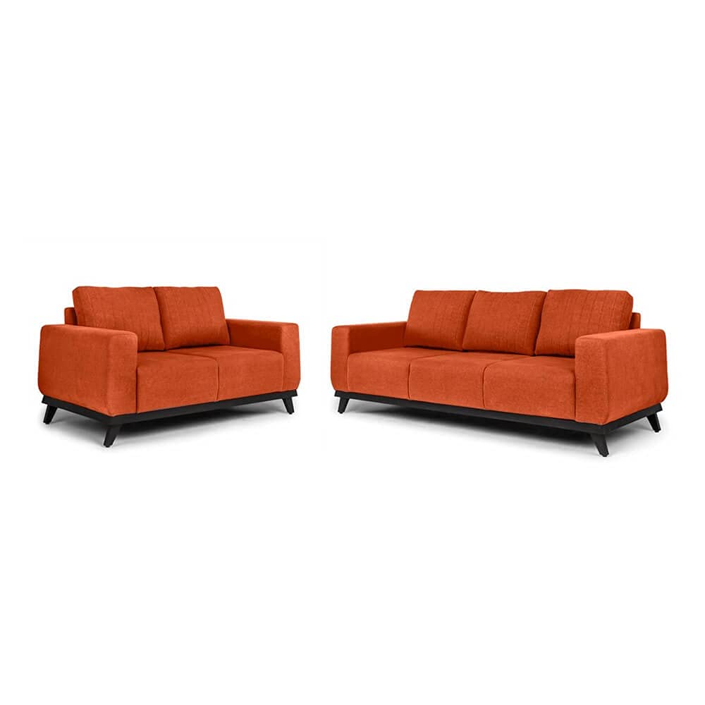 Wakefit Sofa Set | 3 Year Warranty | Sofa 5 Seater, 5 Seater Sofa for Living Room, Wooden Sofa Set, Sofa Set 3+2 Seater - Barcelona(Tahoe : Terracotta)