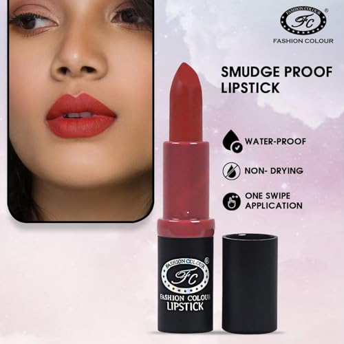 Image of FASHION COLOUR Fabulous Satin Matte | Long Stay Upto 6 Hrs | Waterproof | Smudge Proof and Lipstick for Women | Single Swipe Application | Matte Finish | 4g | Date Red