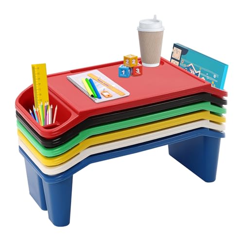 6 Pack Kids Lap Desk Tray with Storage Slots, Stackable Portable Lap Tray - Multicolor Kids Plastic Table, Activity Trays for Bed Classroom Laptop Children Car Activity Eating Floor, 19.7x9.8x7.1 in