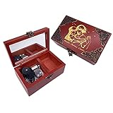  Joyero de música con espejo, caja musical de madera tallada, caja de regalo de cuerda, con movimiento plateado