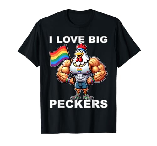 Cock Rainbow Flag LGBT Gay Pride T-Shirt I Love Cock Rooster T-Shirt