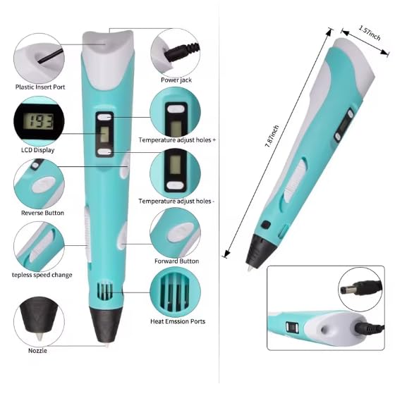 Image of Kammateswara 3D Pen 3D Printing Pen with 3 PLA Filaments for Kids and Adults Creative Modelling, Project and Education Purpose (with Cable)