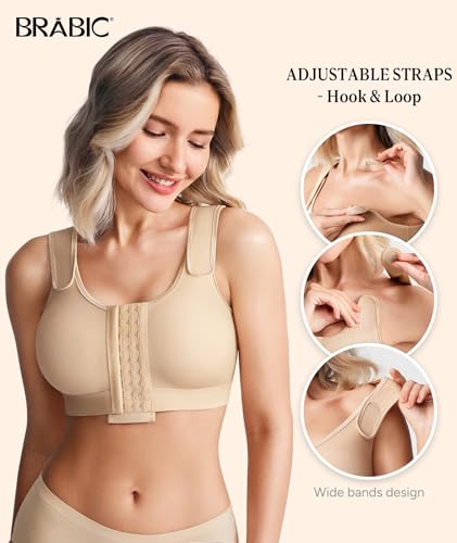 Image of BRABIC Post Surgery Compression Bras for Women Front Closure Mastectomy Bra with Wide Adjustable Straps Wirefree