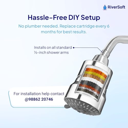 Image of RiverSoft DIVA-05 shower filter for hard water with 15 stages | 5 Mode Spray Setting | Water saving mist mode (Chrome, Pack of 1)