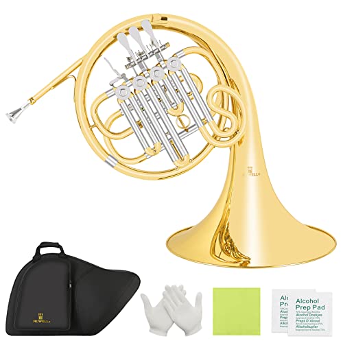 Rowell Single French Horn, Bb 4 Keys Intermediate French Horn,Gold Lacque Bb French Horn With Case, Mouthpiece Gloves And Polishing Cloth. #TOP15