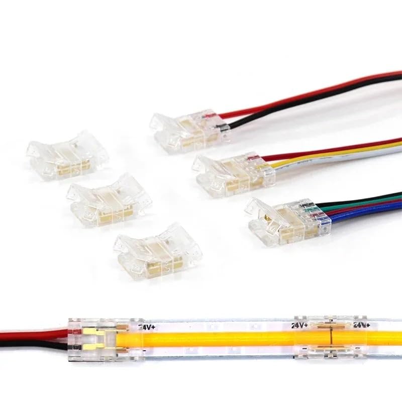 Solderless LED Strip Connector with Wire, Connector with Wire Connection, CCT FCOB RGB LED Strip Lights, 2 Pin, 3 Pin, 4 Pin, 5m(OA2P-5-1,50Pcs)