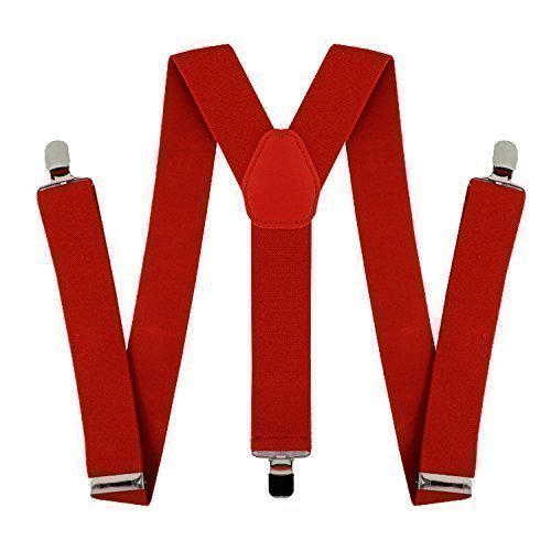 Trendyfashion Men's Red Braces Adjustable Trouser Suspenders Unisex Fancy Dress(Red)