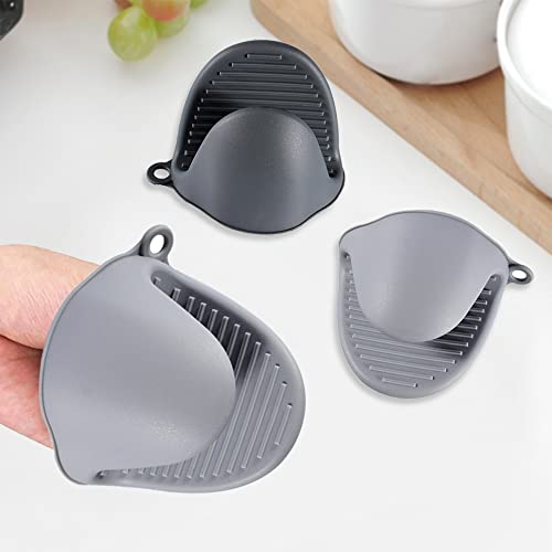 4Pcs Oven Gloves, Silicone Oven Mitts Heat Resistant, Silicone Potholders For Kitchen, Anti Scalding And Non Slip Food Grade Silicone Gloves For Kitchen Cooking Baking And Grilling, Grey Black #TOP3