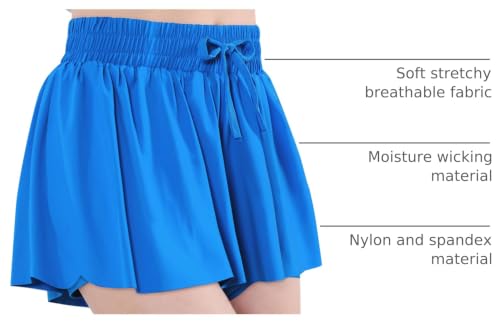 Image of EXARUS Girls Butterfly Shorts Athletic Flowy Cheer Dance Skorts Teen | Gymnastics Tennis Skirts Running Tween Flutter Sports Workout Youth 2 in 1 Gym Preppy Clothes Tumbling Outfis Kids 6-14Y